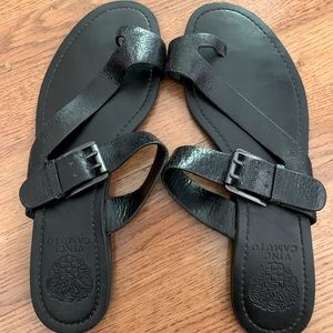 Vince Camuto leather flat slip on, black distressed, size 10m